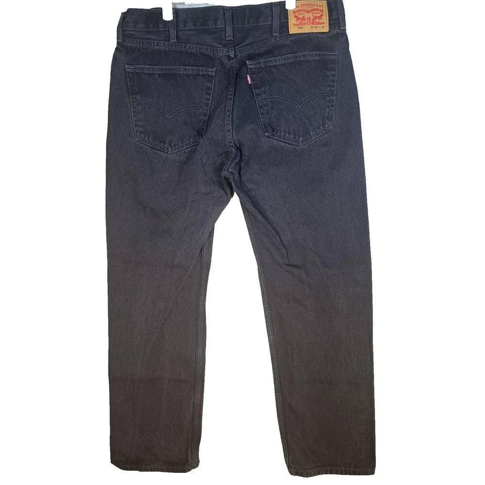 Levis 505 Jeans Mens 38x32 Black Regular Fit Straight Leg Denim Zip Fly
